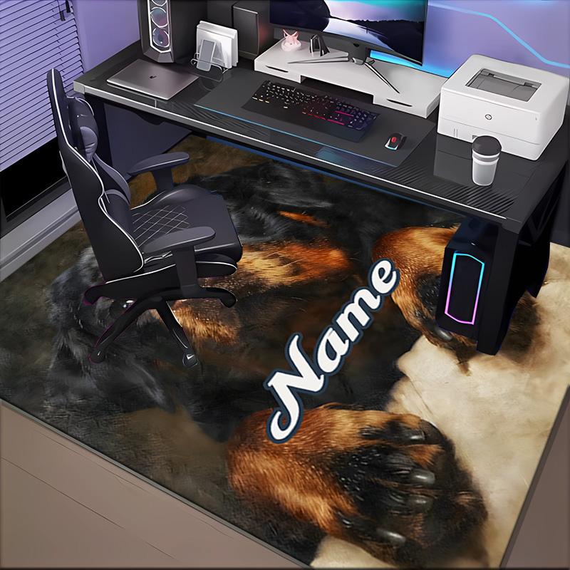 Custom Name German Shepherd Portrait Rug for Living Room, Game Rooms, Office, Bedroom, Floor Mat Playful Design, Fan Gifts Christmas Decor