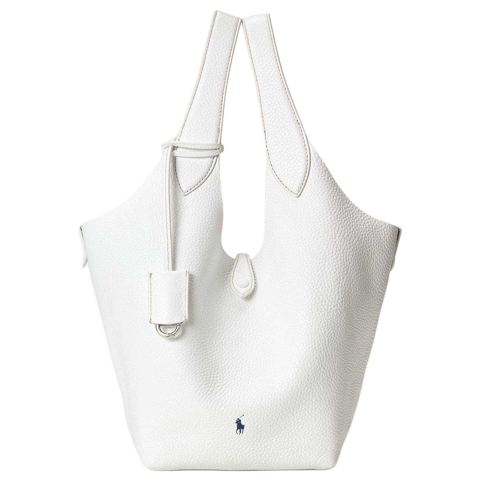

Polo Ralph Lauren Polo Play Hammered Keychain Pendant Snap Closure Tote Bag Shopping Bag Leather Handbag Women tote White 428938031012 Basic Set (Bag+Dust Bag)