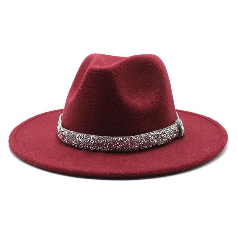 2021 Autumn Men'S And Women'S Woolen Hats, Solid Color Jazz Top Hats, Crystal Diamond Gift Hats