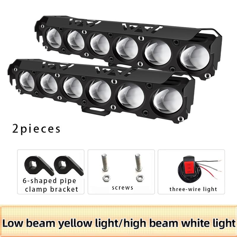 

Светодиодный прожектор с 6 линзами для мотоцикла, двухцветный дальний/ближний свет, противотуманные фары для автомобилей, грузовиков, внедорожников UTV, 12 В, 24 В, мини-линза, фара дальнего света 2PCS+6zgj белый/жёлтый