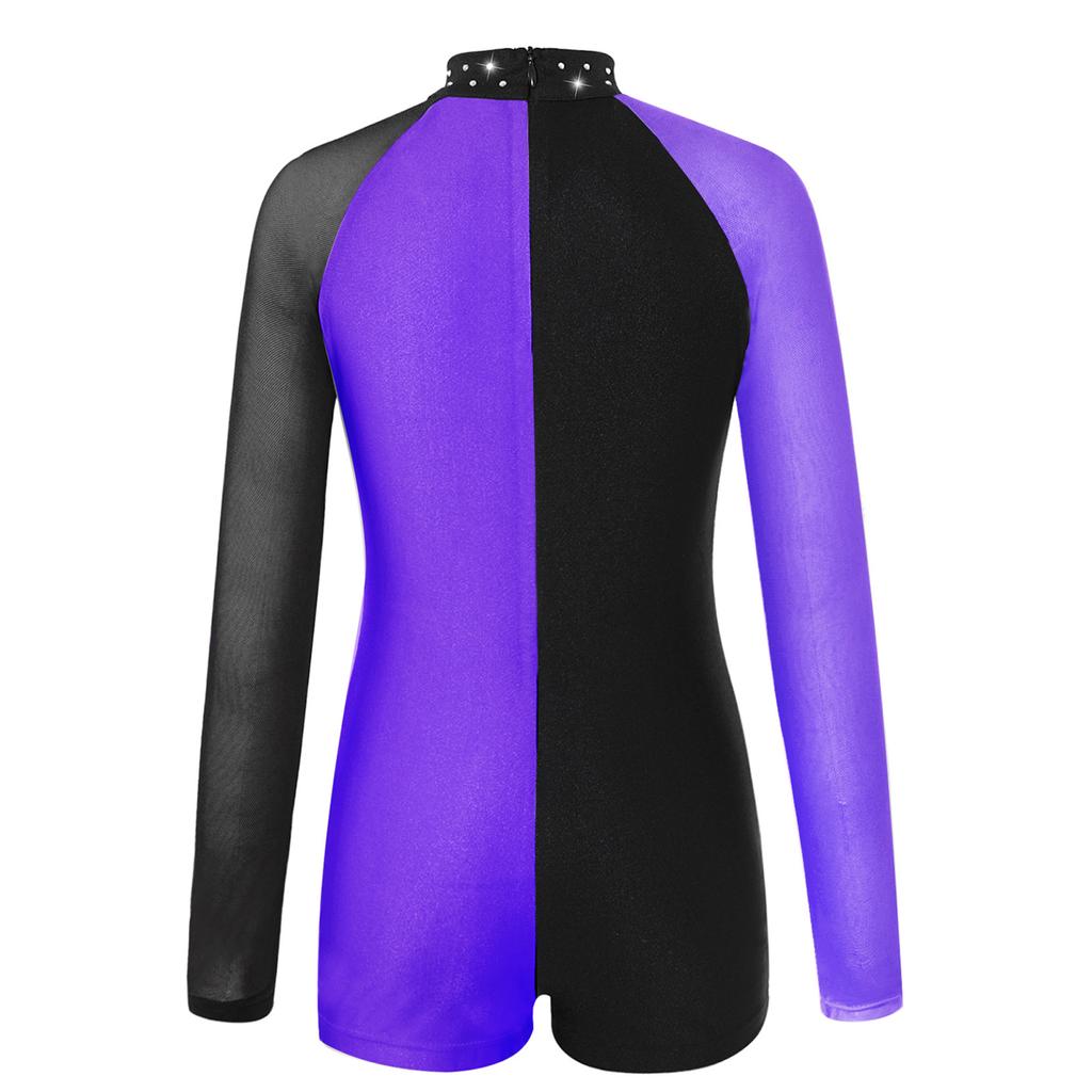 Baletní trikot pro děti Dívky Síťovina s dlouhým rukávem Kontrastní barva Taneční trikot Unitard Gymanstics kombinéza Dancewear