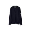 Einfarbiger V-Ausschnitt Mustergedruckt Locker Gestickt Langarm Strickpullover Herrenpullover Marineblau 7915511C4-V0020