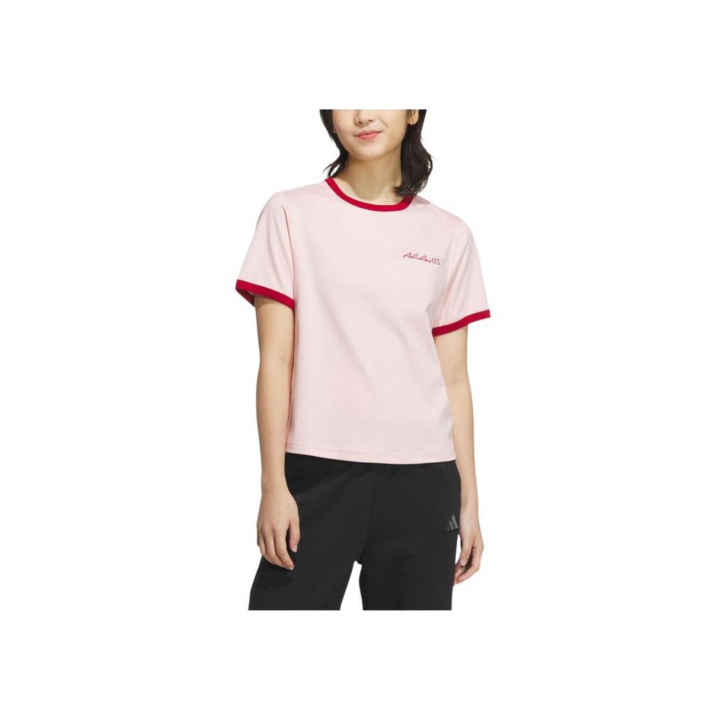 Adidas Color Block Cool Smooth Round Neck Short Sleeve T-Shirt Women T-Shirts Pink JZ4155