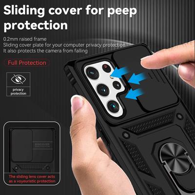 Slide Lens Protection Stand Case for Samsung Galaxy S24 Ultra S23 Plus S22 S21 FE S20 5G S 24 22 21 23 Dual Layer Armor Cases