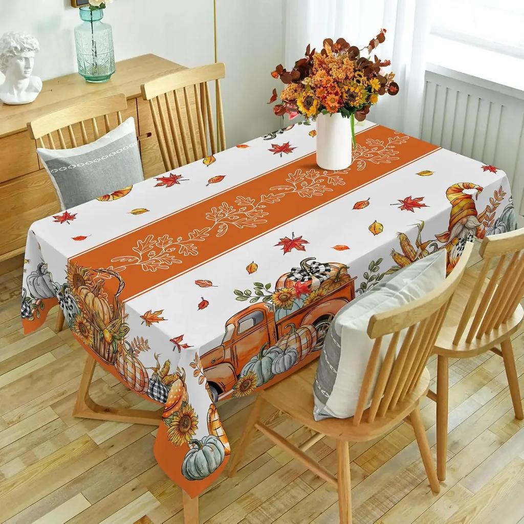 Rectangle Fall Thanksgiving Pumpkin Truck Tablecloth Dining Table Decor Waterproof Tablecloth for Table Holiday Party Decoration