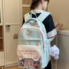 Cute Letter Print Cat Ears Design Student Backpack With Transparent Compartment For Daily Use