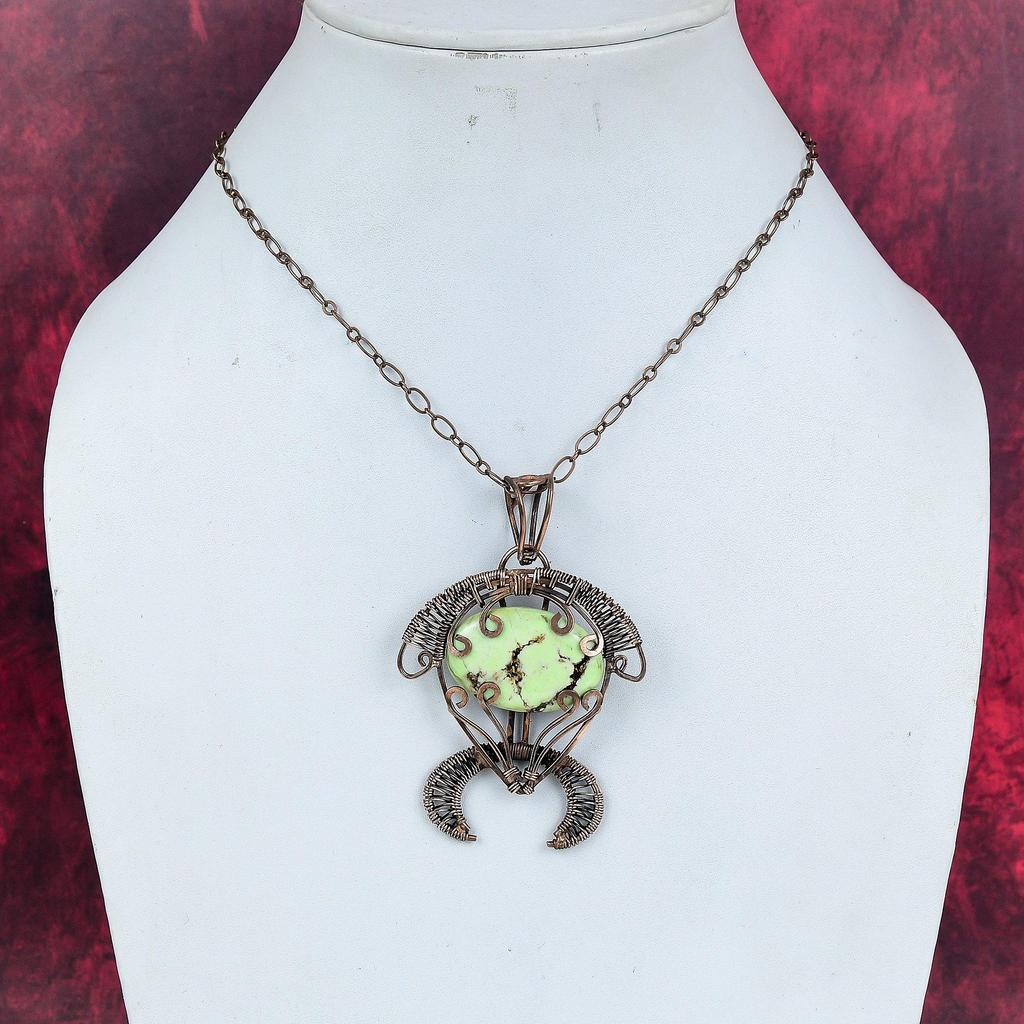 Zitronen-Chrysopras-Anhänger Kupferdraht-umwickelter Anhänger Handgefertigter Schmuck Schildkröten-Anhänger Natürlicher Edelstein-Anhänger Geschenk für sie Kupferschmuck