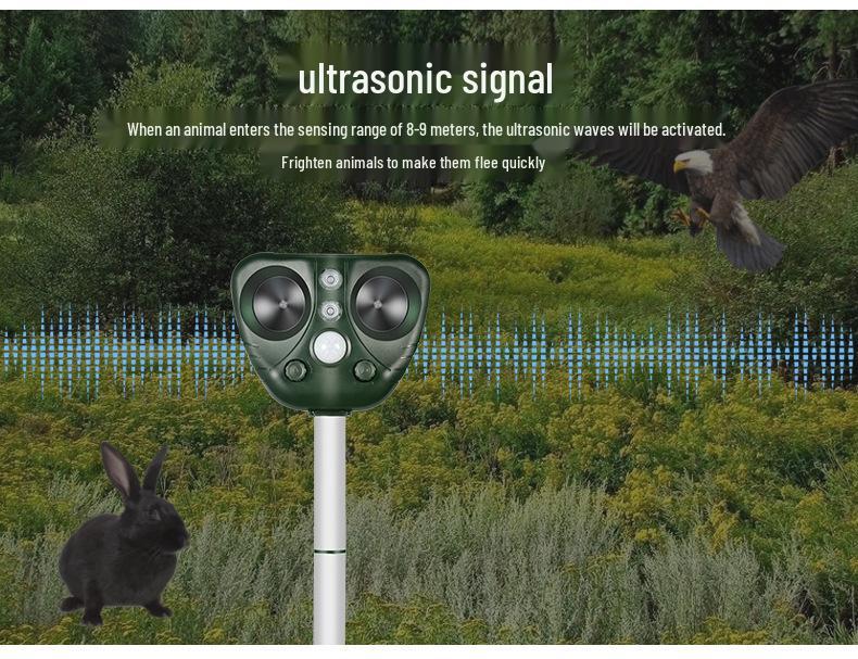 Solar Multi-functional Ultrasonic Pest Repeller for Dogs, Cats, Birds, and Insects with Strobe Light