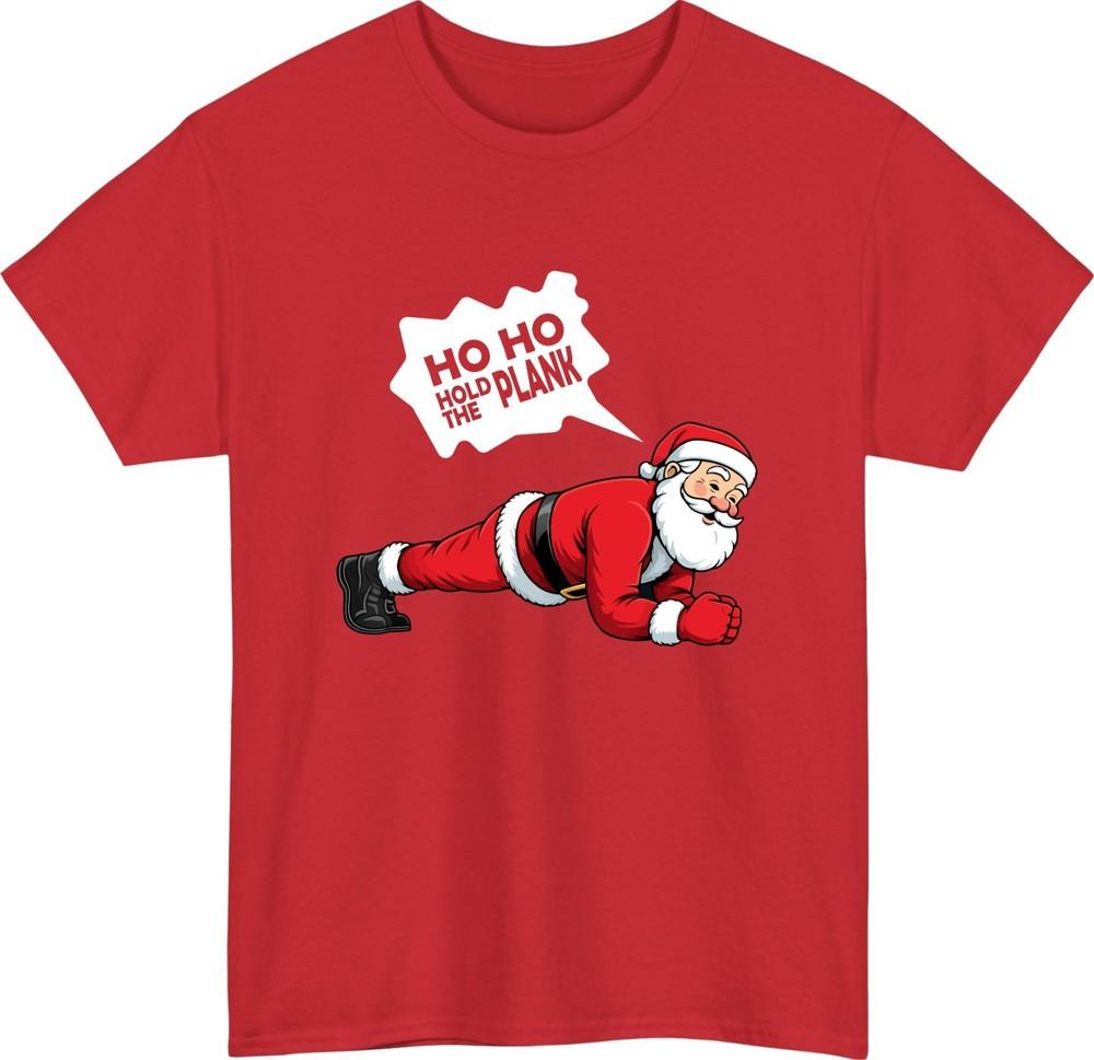 Funny Christmas Fitness TShirt Santa Ho Ho Hold The Plank Workout Meme Tee S