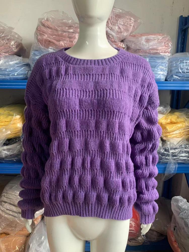 Damen Strickpullover mit strukturierter Karomusterung Lockere Passform Herbst Winter Lange Ärmel Eleganter Pendler-Stil Luxuriös Lässig Vielseitiges Oberteil