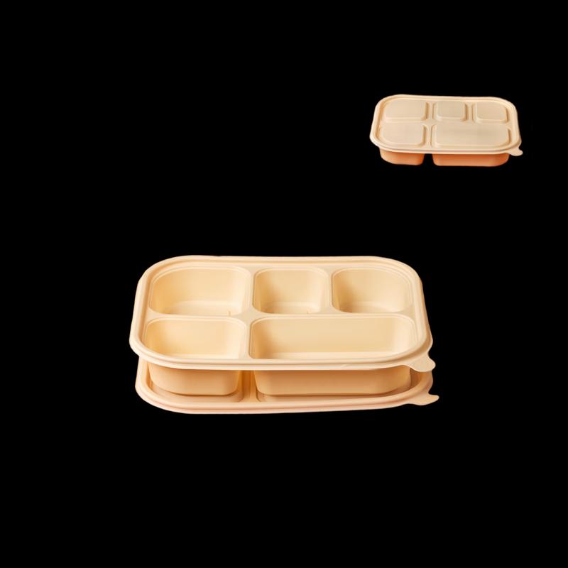 Eco-Friendly Disposable Corn Starch 5-Compartment Meal Box