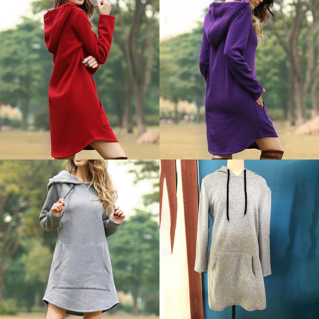 Cozy Womens Winter Long Sleeve Tunic Tops Pullover Hoodie Dress In Six Colors