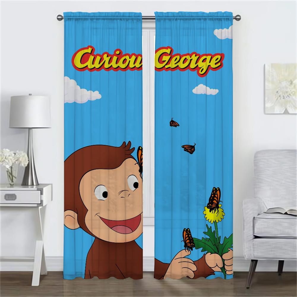 Curious George Shades Curtains for Living Room Curtain for Room 2 Panel Home Interior Curtains Partition Halloween Decoration