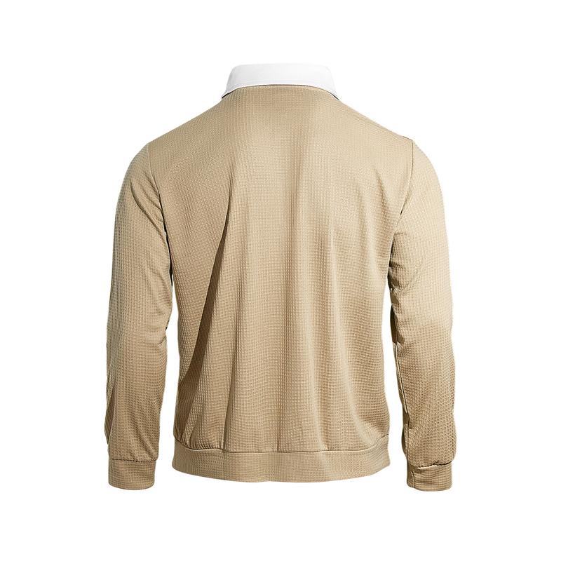 Men's Casual Waffle Texture Polo Shirt Long Sleeve Half Zipper Contrast Collar Sweatshirt Spring Autumn Pullovers