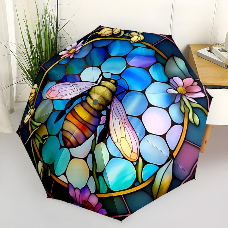 

1pc Bee Stained Glass Automatic Open/Close Folding Umbrella - Compact 8-Rib Design, Daily Use, Perfect Gift for Friends & Family yy251124218