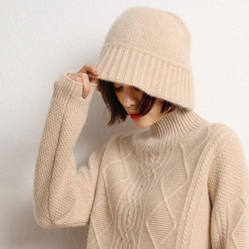 Cashmere Autumn and Winter New Women's Korean-style Flat Thickened Simple Fisherman Hat Top Knitted Hat