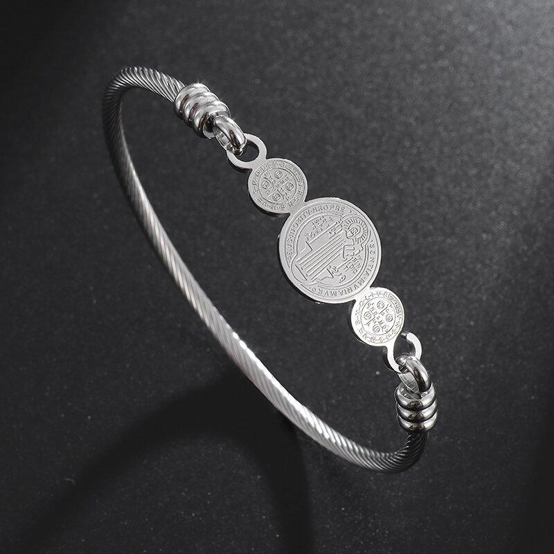 Bracciale Croce di Gesù San Benedetto Catena in Corda Regolabile Intrecciata a Mano Gioielli Cristiani per la Preghiera Fede San Benito per Uomini Donne