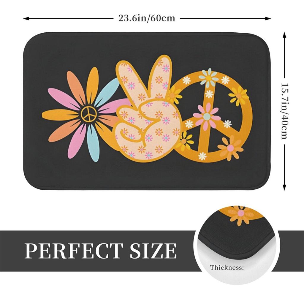 Peace & Love for Everyone Rectangular Area Rug, Inspirational Quote Floor Mat, Non-Slip Washable Carpet for Bedroom & Entryway