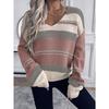 Women S V Neck Striped Spliced Loose Knit Pullover Sweater