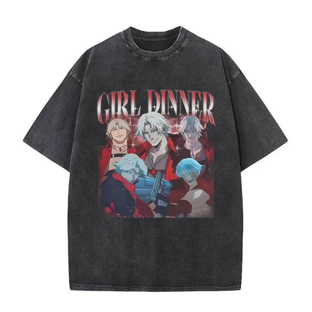 Game Devil May Cry Dante Retro Washed T Shirt Men Women Vintage Gothic Oversized Tshirt Mens Casual Cotton Tshirts Streetwear