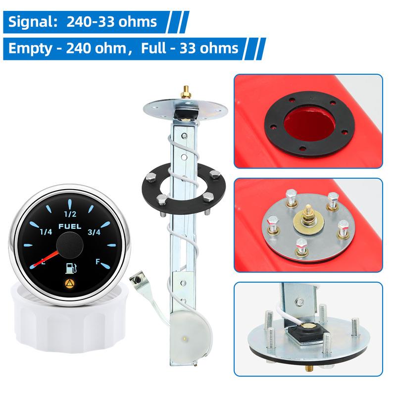 52mm Fuel Level Gauge With Alarm 7 Colors Backlight Pointer Oil Tank Meter 0-190Ohm For Auto Marine Boat Car 12V 24V Fuel Tank