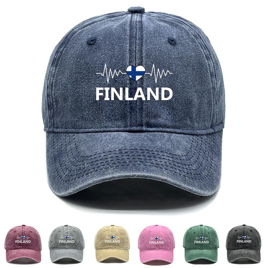 Heart-shaped Finland Flag Snapback Baseball Cap Distressed Strap Adjustable Baseball Caps Perfect For Men And Women