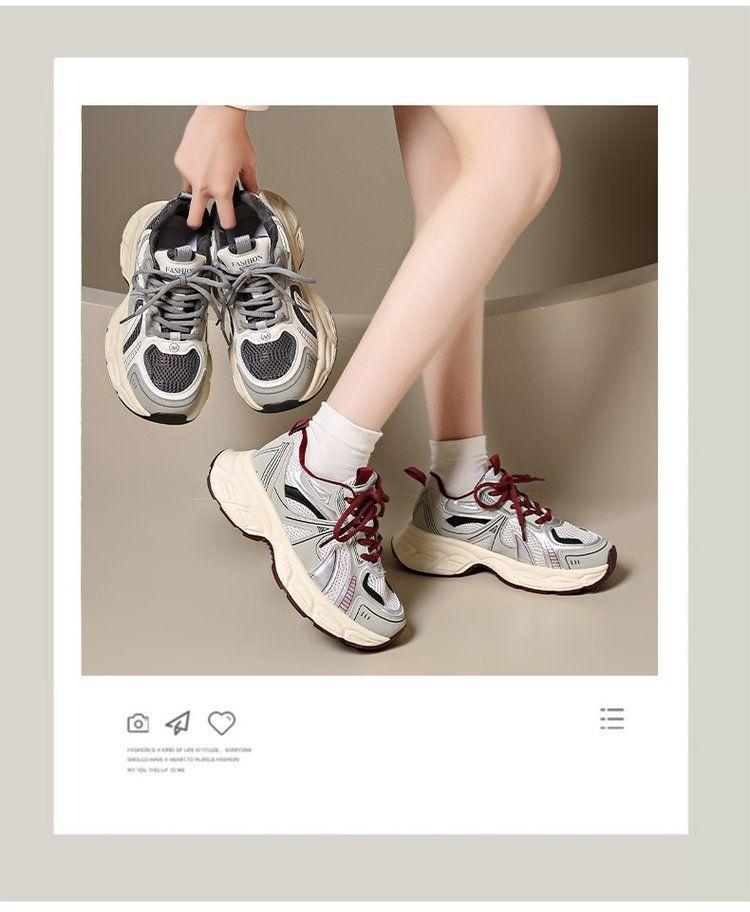 2025 early spring new mesh breathable round head thick sole heightening dad shoes women's versatile casual sports shoes
