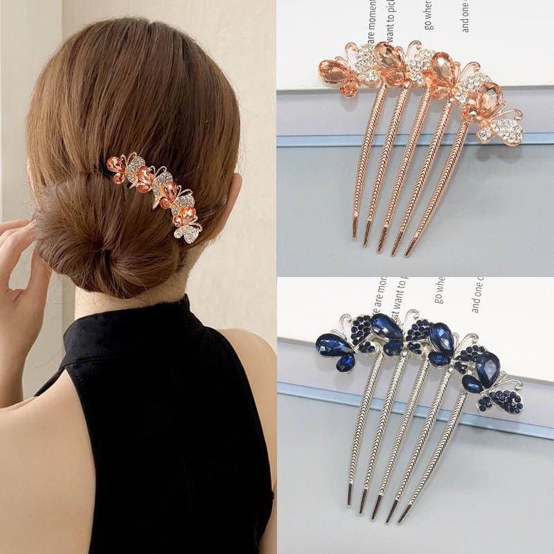 Butterfly Rhinestone Hair Comb Clip for Bun Hairstyles