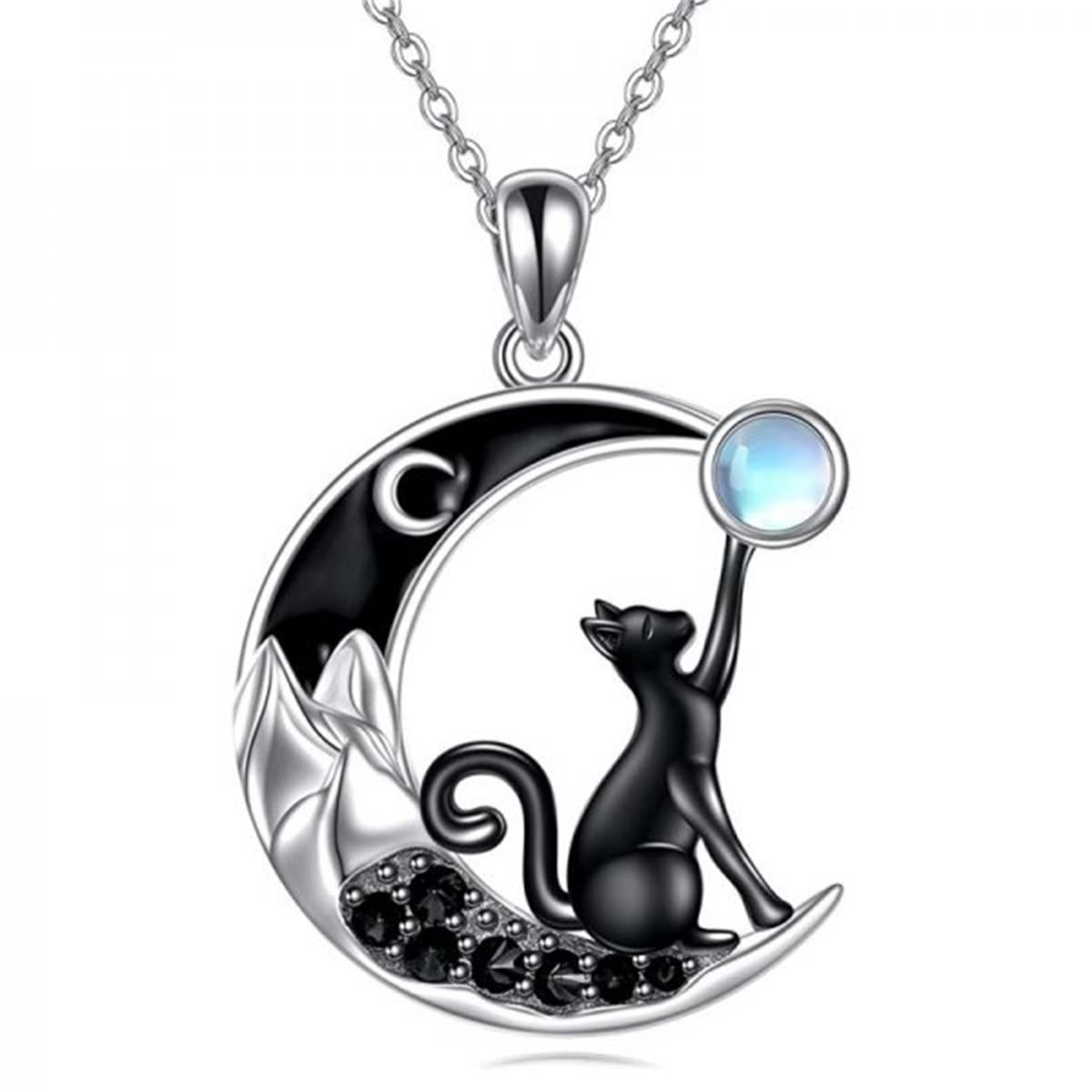 Cute Black Small Cat Butterfly Moon Pendant Necklace For Women Gothic Trendy Animal Kitten Clavicle Chain Choker Jewelry