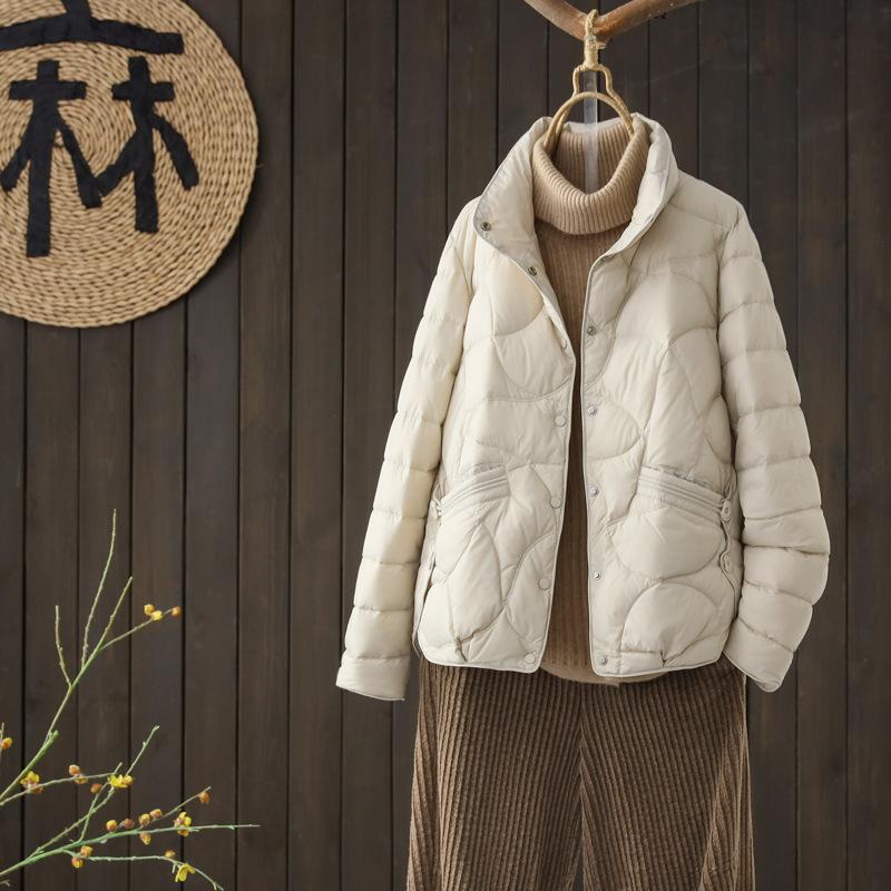 Retro short stand-up collar small women's down jacket fashionable casual warm white duck down jacket autumn and winter new products