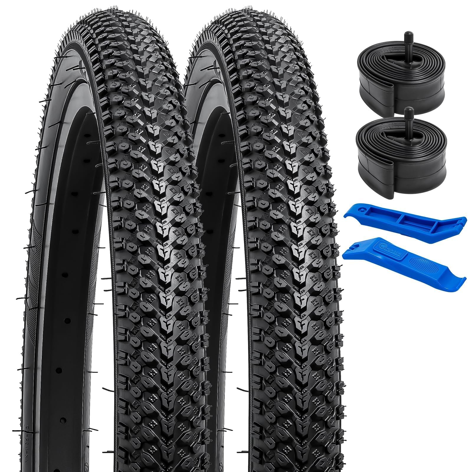 

YunSCM Набор велосипедных камер 60 TPI с 32-мм клапанами Шредера, шины, совместимые с горными велосипедами, и 2, сверхпрочные шины 20x1.95, 54-406 + чёрный
