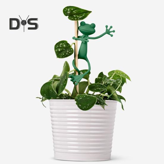 6 Stück grüne Pflanzenstützen in Froschform, Pflanzenstammhalter, Frosch-Pflanzenstütze, Stützhalter für kleine Topfpflanzen, Sukkulenten, Gartendekoration