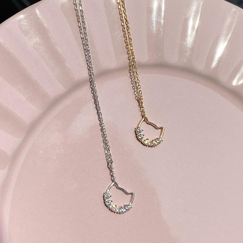 Full Body Diamond-set Cat Cute Pendant Necklace Light Luxury Simple Niche Design Clavicle Chain Women