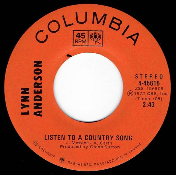 

7inch Record LYNN ANDERSON Listen To A Country Song Thats W 445615 COLUMBIA 1972 Canada Pop Used