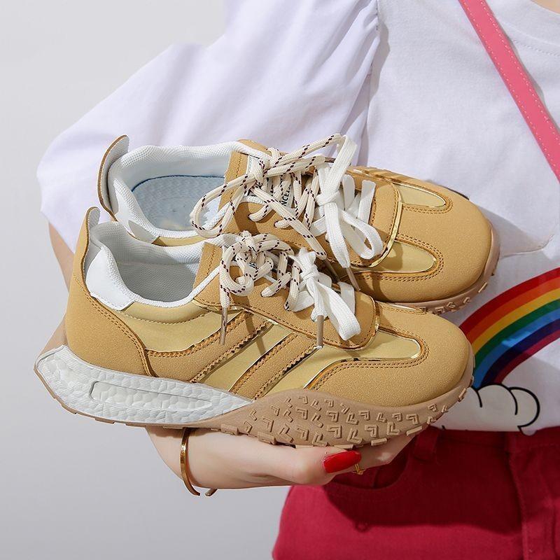 

Модная спортивная обувь лето новая круглая носочная часть глубокий вырез шнуровка спереди сочетание цветов мягкая подошва нескользящая плоская низкий верх 40 жёлтый