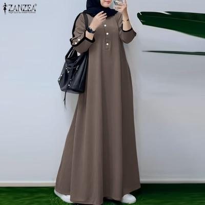 Rochie casual pentru femei, cu gât rotund, culoare solidă, mânecă lungă, croială largă