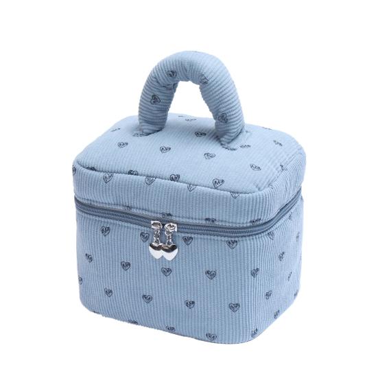 Corduroy Makeup Bag with Heart Pattern Portable Travel Cosmetic Bag Zipper Makeup Pouch Toiletry Organizer Purse for Women Girls