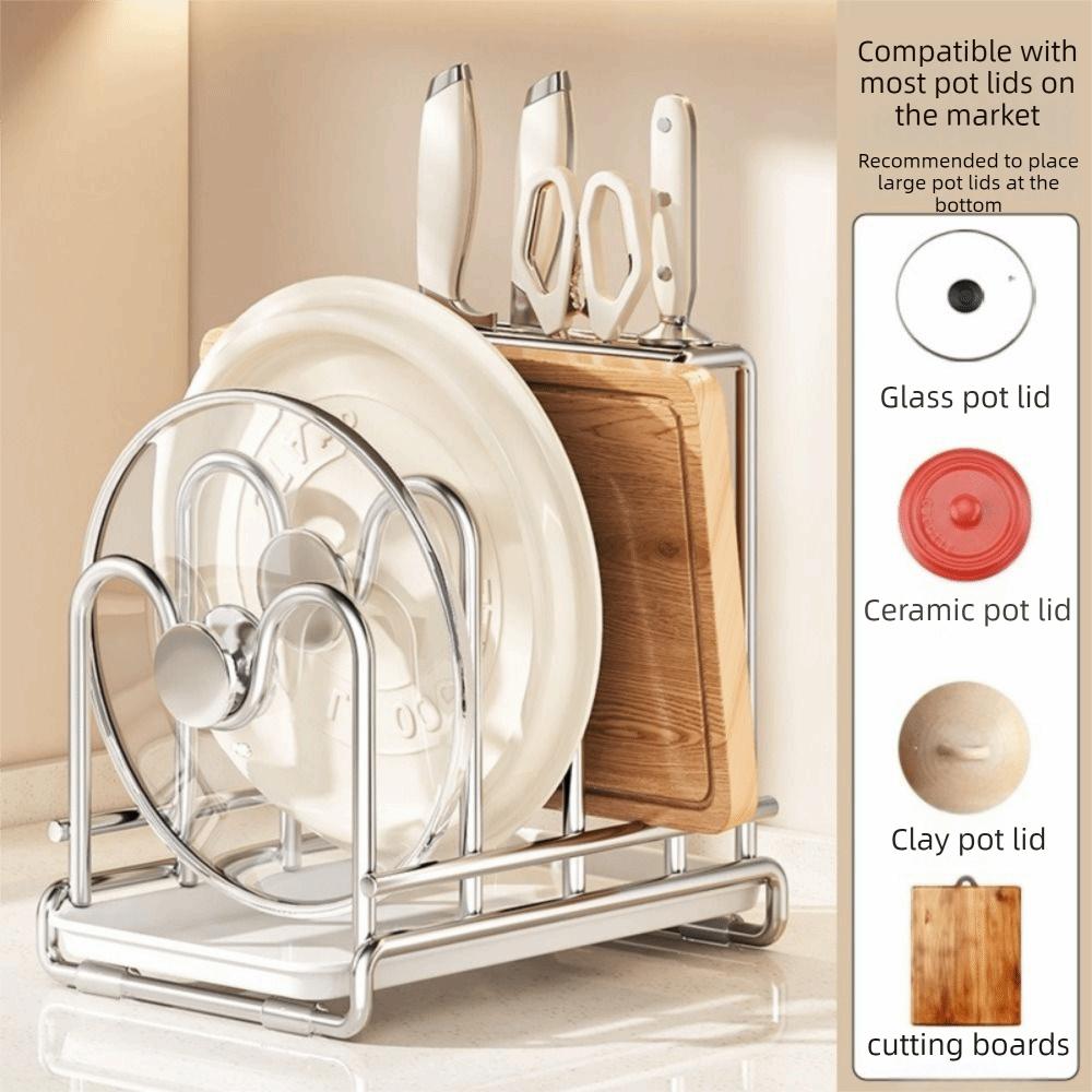 Multi-layer Pot Lid Rack Stainless Steel Rustproof Chopping Board Organizer Space Saving with Drainage Tray Cutting Board Holder