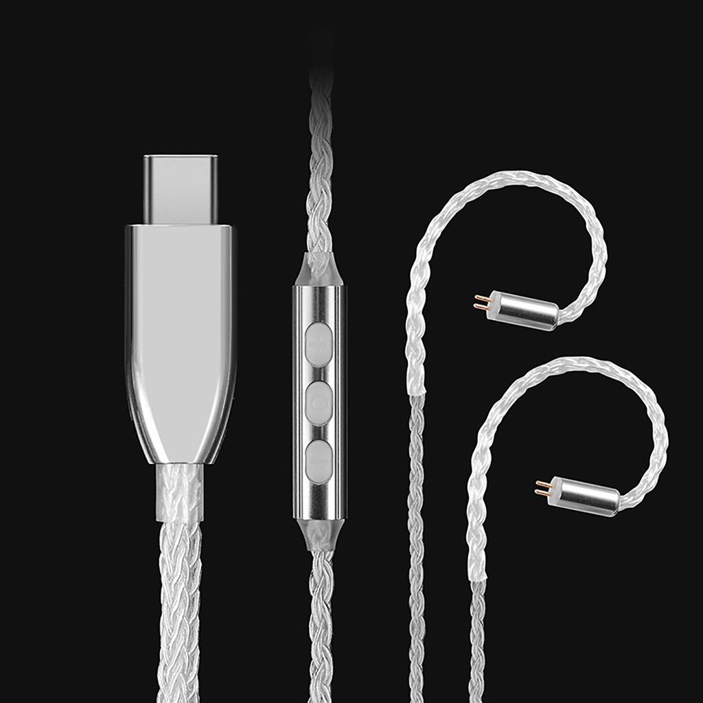 3.5mm/Type-C Headphone Cable 8Core Silver Plated Braided Earphone Cable 2Pin 0.78mm Plug Replacement Earphone Cable