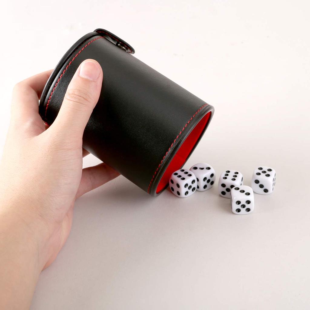 GWHOLE Dice Cup Dice Stackable PU Leather Double 10 Dice Set, Dice, Material, Layer, (Black)