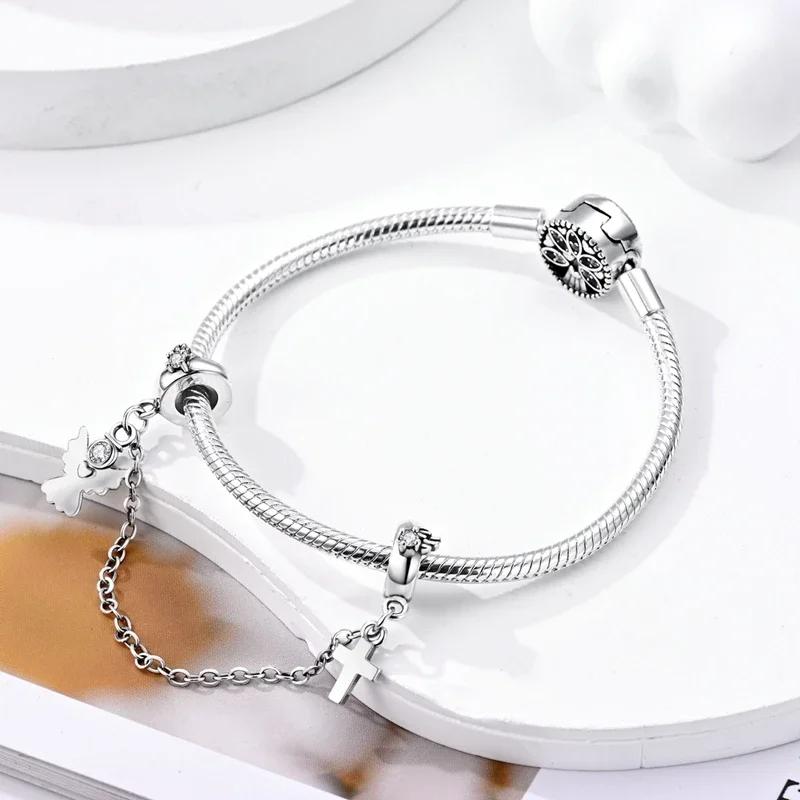 Women Original Bracelet Jewelry Diy Gift Charms Beads Copper Religion Series Guardian Angel Cross Safety Chain Charms Beads