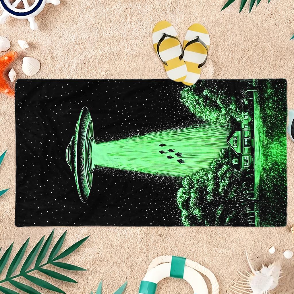 1Pc Ufo Funny Picture Beach Towel Quick-Drying Towel For Beach Pool Sport Yoga Gym Home Towel Gift For Friends Sand Free Towel