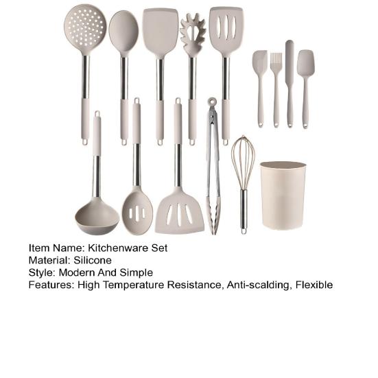 15-teiliges Küchenutensilien-Set mit Halter, lebensmittelechtes Silikon, Eierbesen, Schöpfkelle, Löffel, Schneebesen, Schaumlöffel, Schaber, Antihaft-Spatel-Set, sichere Kochwerkzeuge
