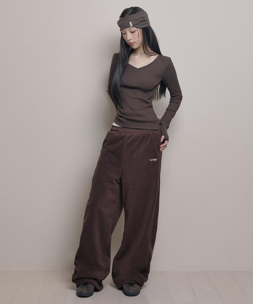 AWOSWEIB Slim Shape V Neck Longsleeve - Coffee Brown