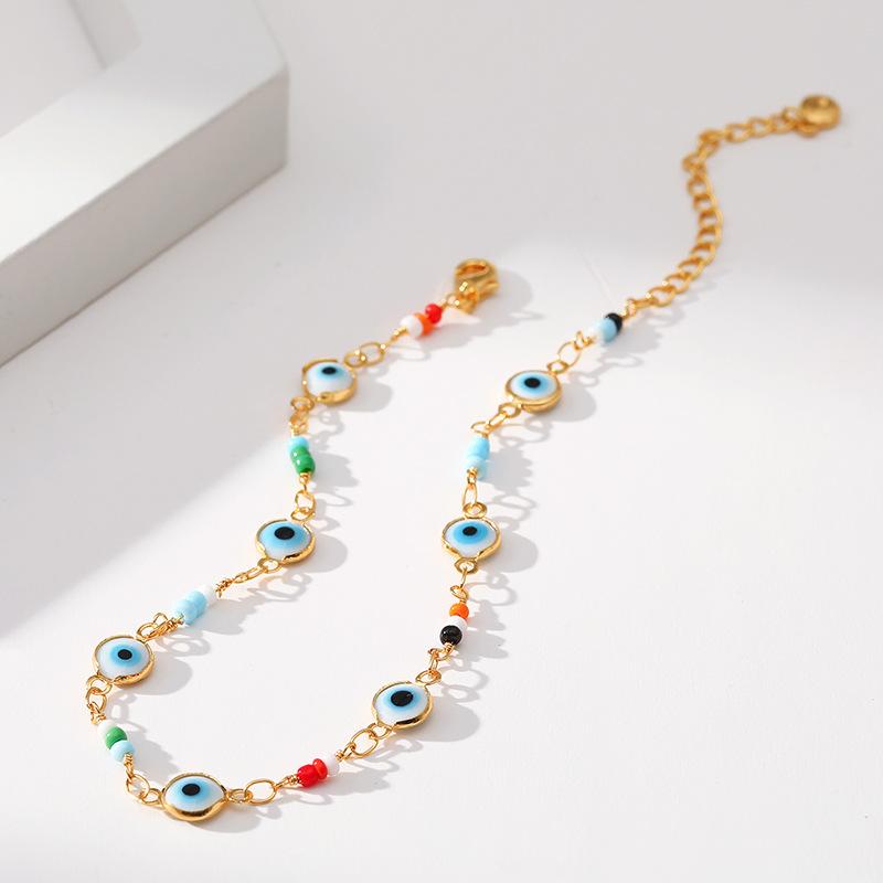 Vintage Evil Eye Copper 18k Gold Plated Women Foot Anklet Jewelry