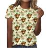 Cuello Redondo de Verano 3D St. Camisetas de Manga Corta Casuales de Moda para Mujer con Estampado Temático Verde del Día de San Patricio