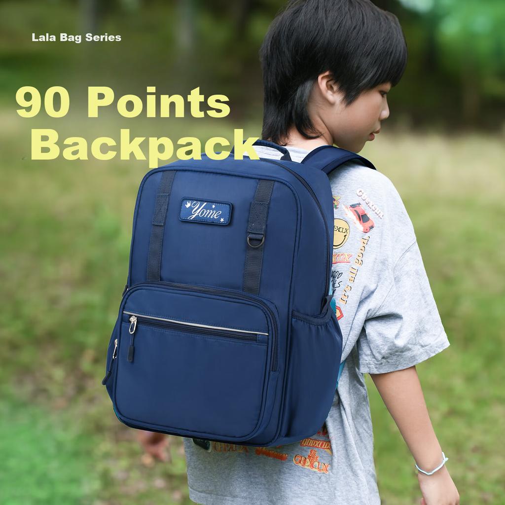 YOME Elementary School Backpack for Grades 1-3 Boys and Girls Lightweight Load-Reducing Navy Blue Shoulder