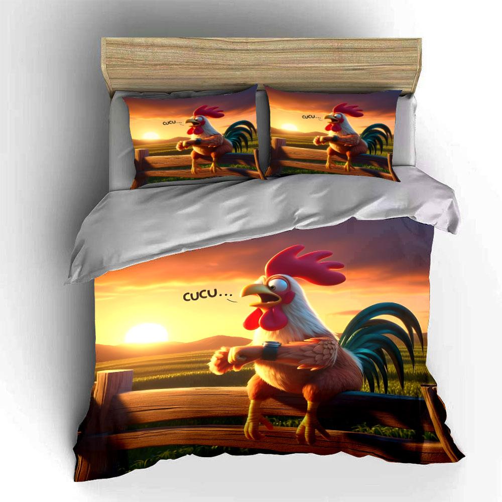 Sunrise Rooster Farm Decor Set Kid'S And Adults' Bedroom Decor, Exquisite Three-Piece Bedding Set Gift