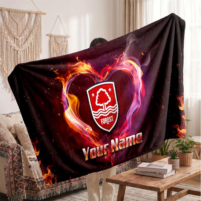 Nottingham Forest Personalisierte Fleecedecke Mit Fußballlogo, Individueller Name Text Weiche Warme Heimdecke