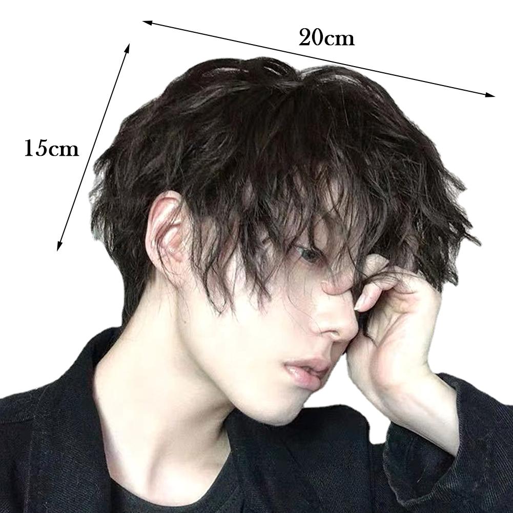 Tendenza Sintetica Uomo Parrucca Corta Riccia Naturale Nera Con Frangia Tipo di Testa Estensione Capelli Strumenti per lo Styling Per Cosplay Festa Copricapo